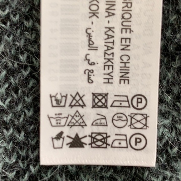 🔖 S ZARA Checked Wool Mohair Knit Sweater Green Aqua Ruffle Shoulder - Picture 15 of 16